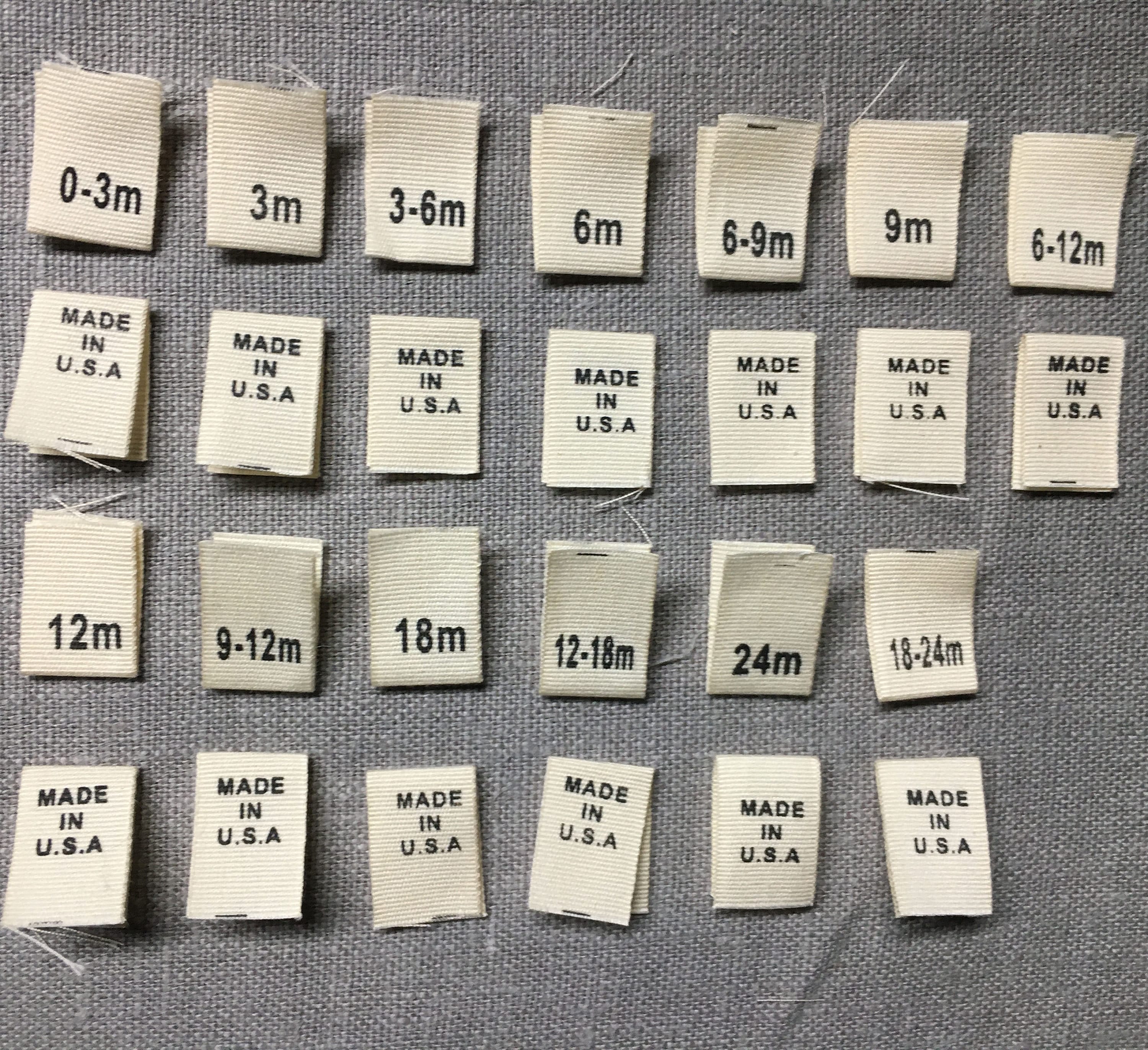25 Clothing Size Labels - Organic Cotton Size Tags 0-3m,3m,3  display picture 2