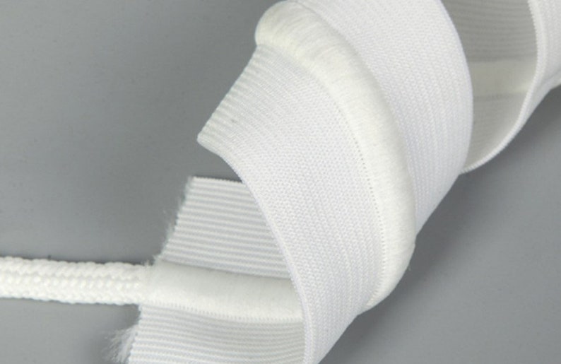 White Drawstring Elastic 1 1/2 width Variable size packsStretchrite 1 1/2-Inch by 3/5/10/25 Yards White Drawcord Knit Elastic image 1