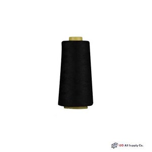 May include: A spool of black thread with a beige plastic bobbin.