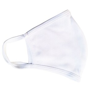 May include: White face mask with elastic ear loops. The mask is made of a breathable fabric.