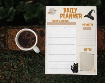 Planificador diario de una página con temática de Halloween imprimible / Lista digital de tareas pendientes de una página