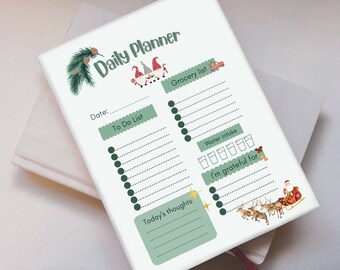 Planificador diario imprimible de una página con temática de invierno / Lista digital de tareas de una página / Planificador de comestibles / Rastreador de días / Planificador temático navideño