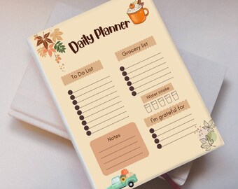 Planificador diario de una página con temática de otoño imprimible/ Lista digital de tareas pendientes de una página/ Planificador de comestibles/ Rastreador de días