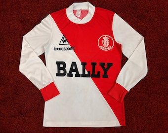 Vintage Classic Rare Frankreich Ligue1 AS Monaco Home Fussball Shirt Jersey Maglia Trikot 1982-83 Langarm Langarm Herren XS Le Coq
