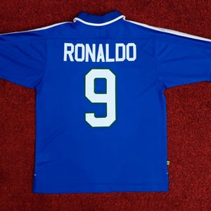Vintage Rare BRAZIL Brasil 1997 Away Soccer Jersey Football Shirt Maillot Trikot RONALDO Phenomenon R9 Nike Blue Mens M Iconic