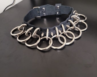 Unisex Real Leather Spiked O-Ring Bondage/Fashion Collar