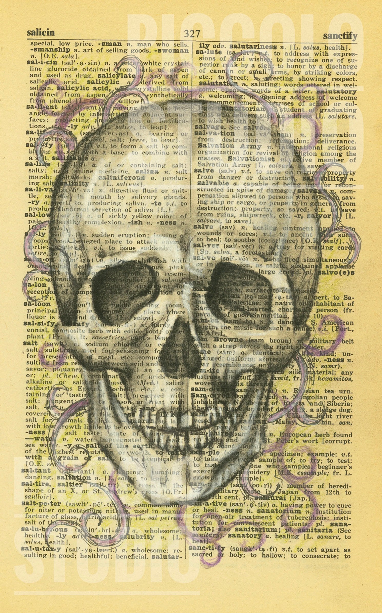 Dictionary Art Momento Mori Skull Art Vintage Book