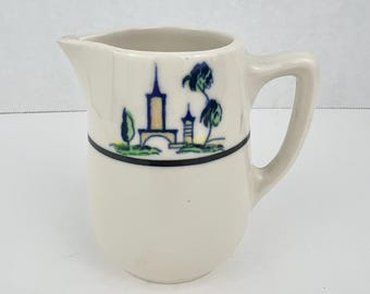 Vintage 1938 Syracuse China Creamer “The Cloister” Old Ivory 4” Tall RARE Near Antique Blue Ribbon Backstamp