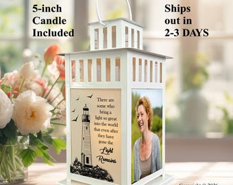 Photo Memorial Lantern, Sympathy Gift for Loss of Loved One, Celebration of Life, Keepsake Memorial Gift, The Light Remains with Lighthouse