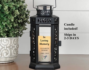 Personalized Candle Lantern, Sympathy Gift Loss of Mother, In Loving Memory, Loss of Father, Celebration of Life, Memory Table, Hummingbird