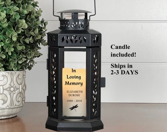 Memorial Candle Lantern, Personalized Sympathy Gift Loss of Father, Memory Candle, Loss of Mother, Celebration of Life, Funeral, Dragonfly