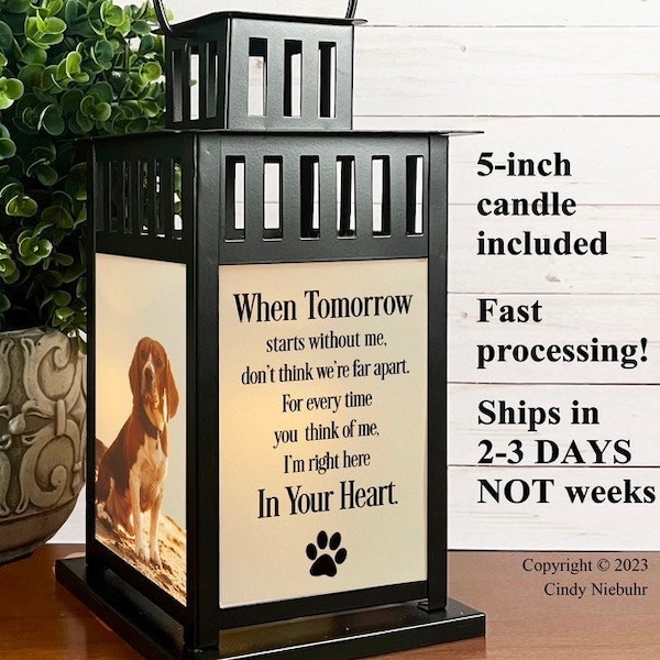 Pet Memorial Photo Lantern, Sympathy Gift for Loss of Dog or Cat, In Loving Memory Gift Loss of Pet, When Tomorrow Starts Without Me