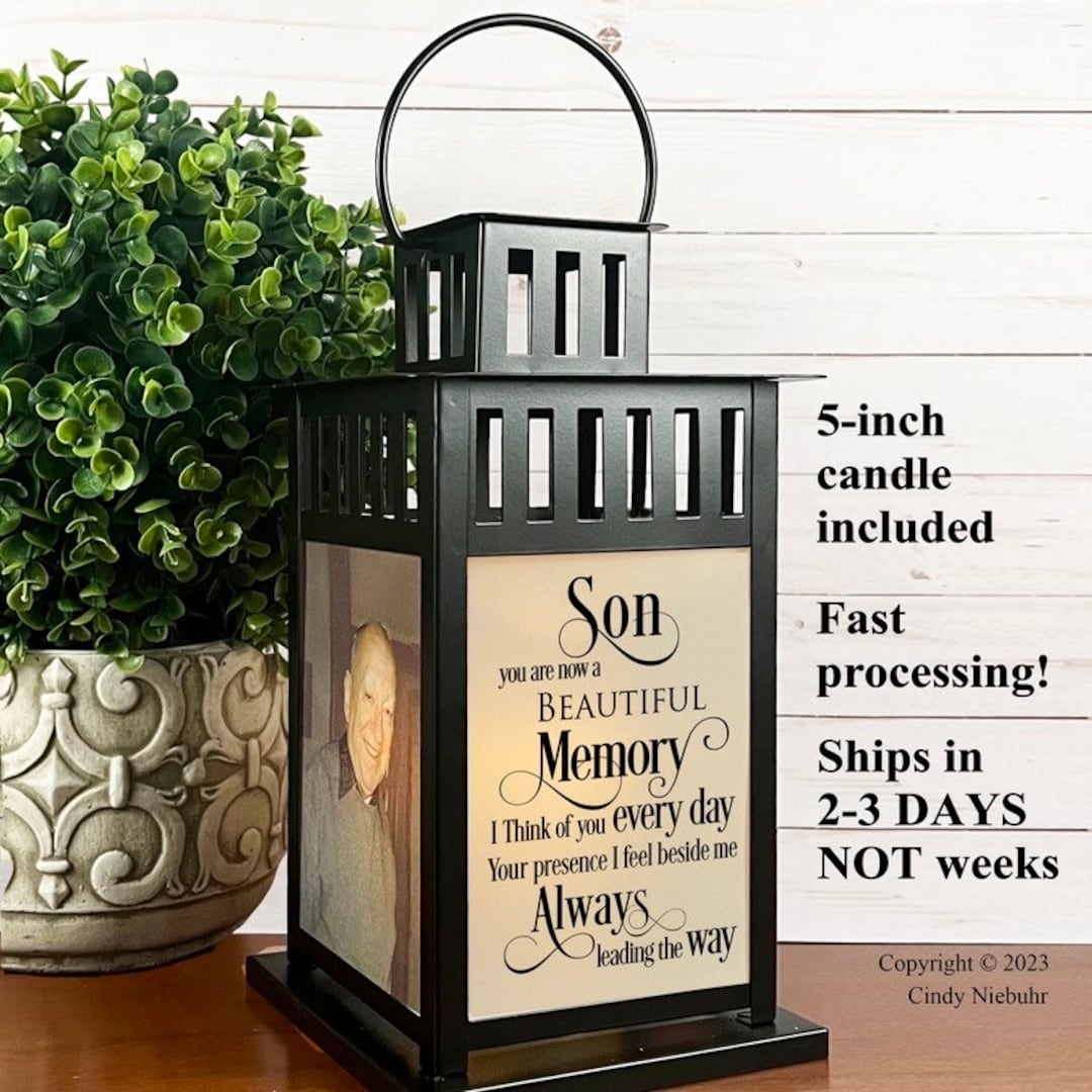 Photo Lantern, Sympathy Gift for Loss of Son, Memory Candle