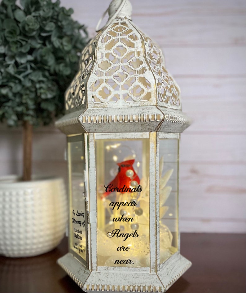 Cardinal Memorial Lantern, Personalized Sympathy Gift, Funeral Lantern, In Memory of, Loss of Loved One, Remembrance Gift image 9