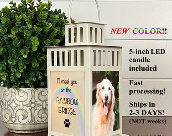 Pet Memorial Photo Lantern, Sympathy Gift for Loss of Dog or Cat, Personalized In Loving Memory Gift Pet Loss, Rainbow Bridge Quote