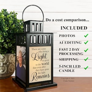 The Light Remains, Memorial Photo Lantern, Sympathy Gift for Loss of Loved One, Celebration of Life, Personalized Keepsake Gift,