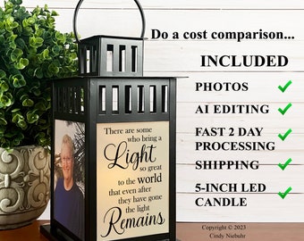 The Light Remains, Memorial Photo Lantern, Sympathy Gift for Loss of Loved One, Celebration of Life, Personalized Keepsake Gift,