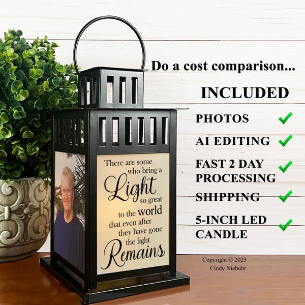 The Light Remains, Memorial Photo Lantern, Sympathy Gift for Loss of Loved One, Celebration of Life, Personalized Keepsake Gift,