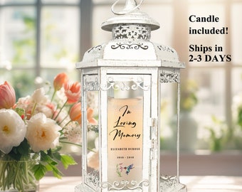 Personalized Memorial Candle Lantern, Sympathy Gift for Loss of Mother, In Memory of, Celebration of Life Memory Table, Hummingbird Image