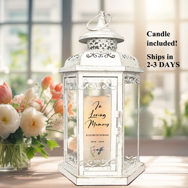 Personalized Memorial Candle Lantern, Sympathy Gift for Loss of Mother, In Memory of, Celebration of Life Memory Table, Hummingbird Image