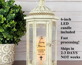 Memorial Candle Lantern, Personalized Sympathy Gift, In Memory of, Loss  of Loved One, Celebration of Life, Funeral Decor, Cross Image