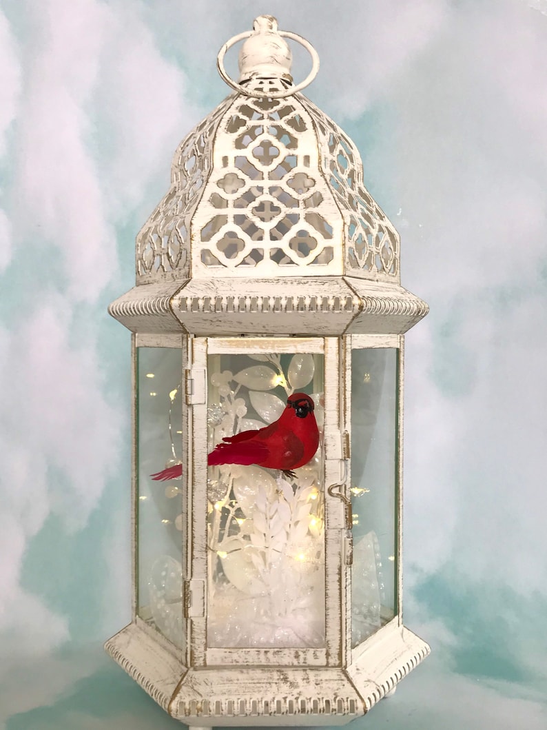 Cardinal Memorial Lantern, Personalized Sympathy Gift, Funeral Lantern, In Memory of, Loss of Loved One, Remembrance Gift image 3