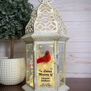 Cardinal Memorial Lantern, Personalized Sympathy Gift, Funeral Lantern, In Memory of, Loss of Loved One, Remembrance Gift Personalization only