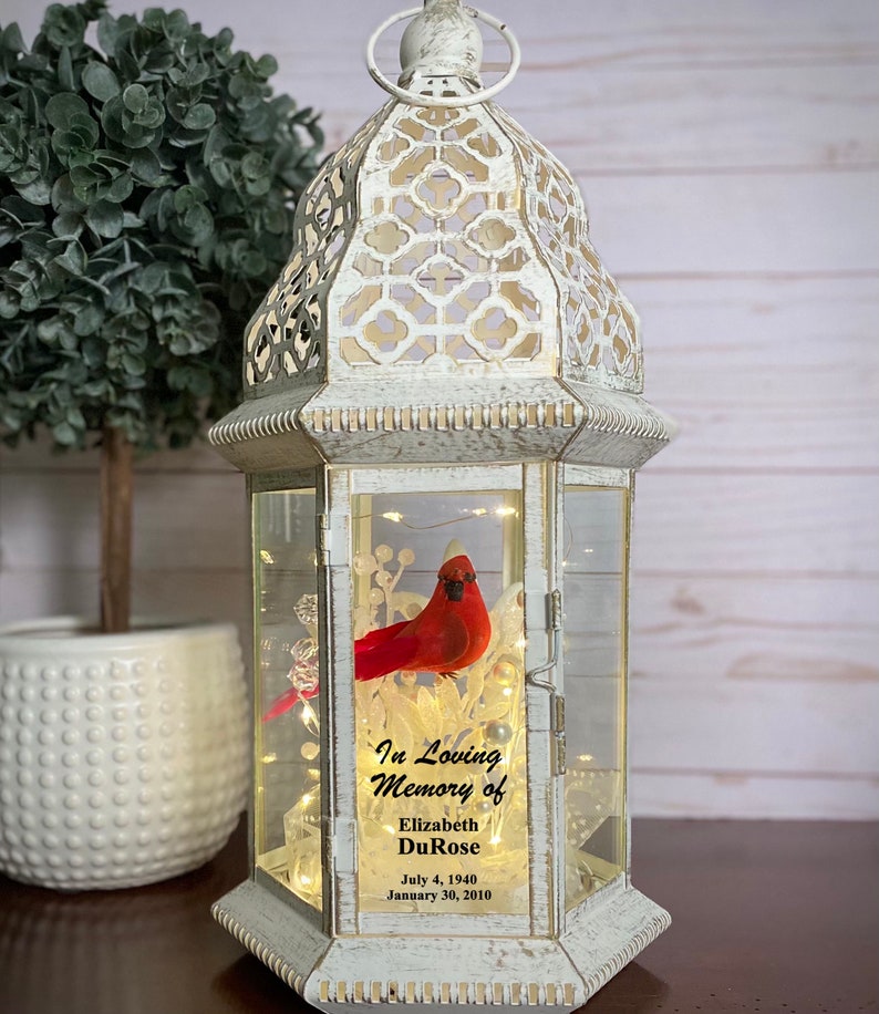 Cardinal Memorial Lantern, Personalized Sympathy Gift, Funeral Lantern, In Memory of, Loss of Loved One, Remembrance Gift Personalization only