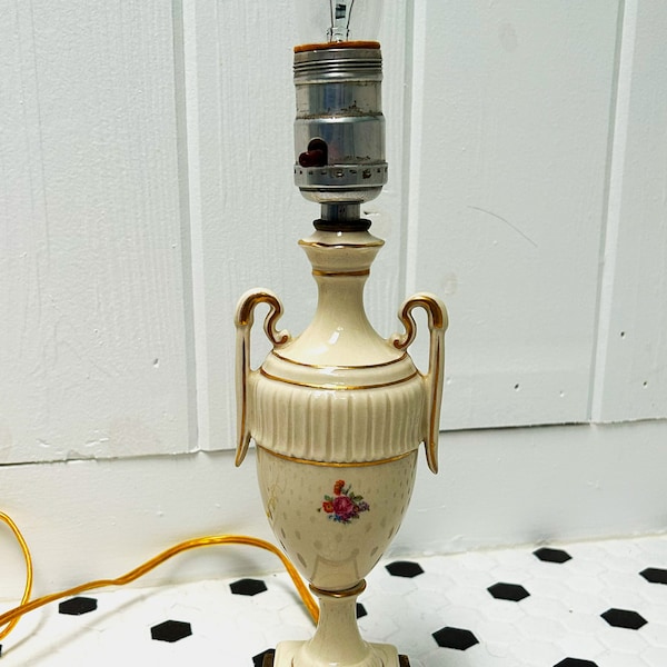 Porcelain boudoir lamp.  Miniature urn lamp.  Small table lamp.  Accent Lamp.  Vintage Lamp.  Victorian accent lamp.