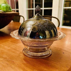Vintage Silver Plated and Cut-Glass Butter Dish.  Antique Butter Dish.  Domed Butter Dish.  Caviar Bowl.