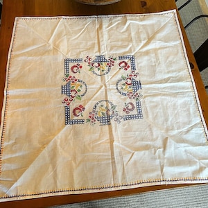 Vintage Handmade Scandinavian Cross Stitch Linen Tablecloth ca 1940.