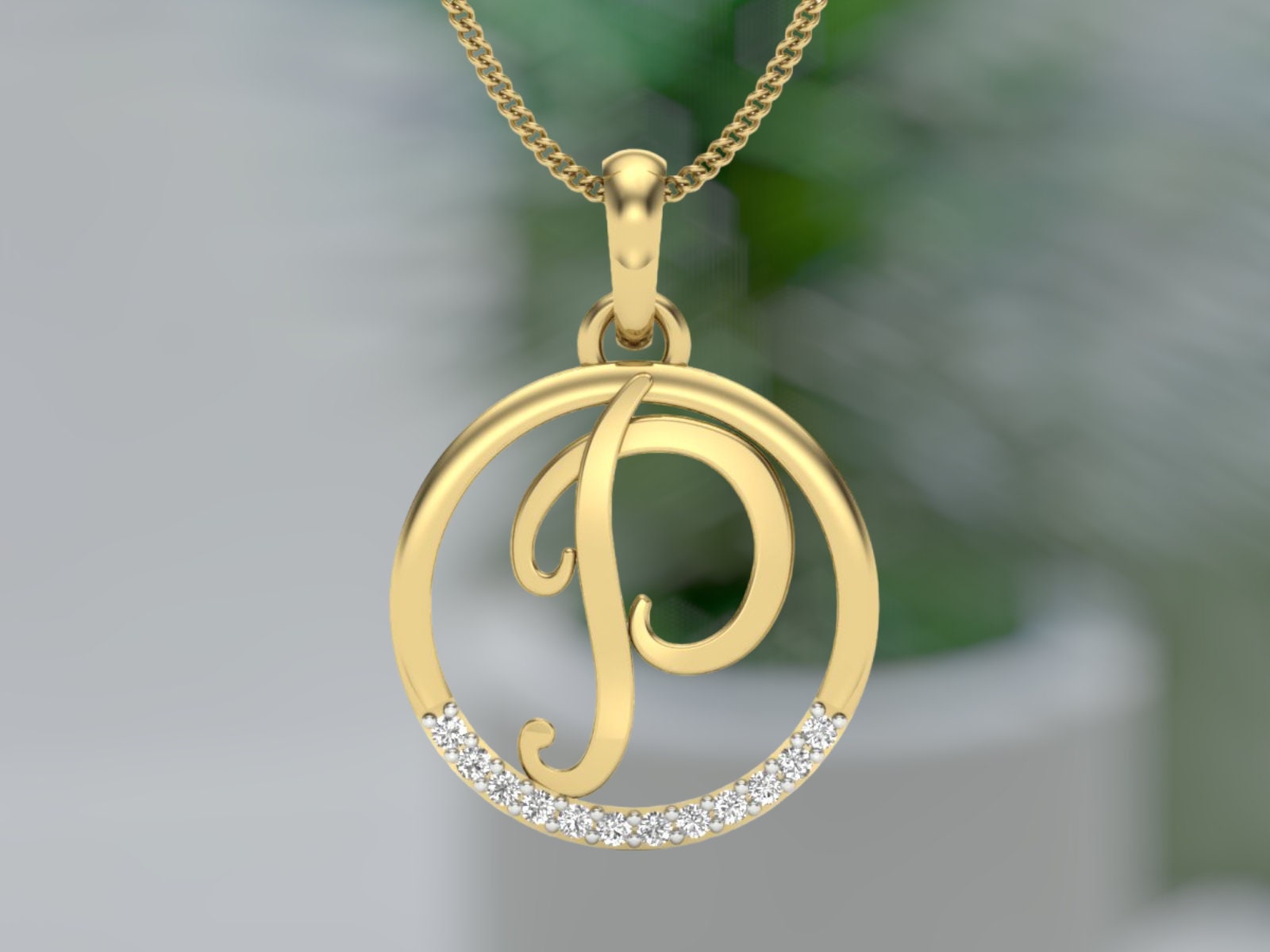 P Letter Necklace 14k Solid Gold and Natural Diamonds P Initial