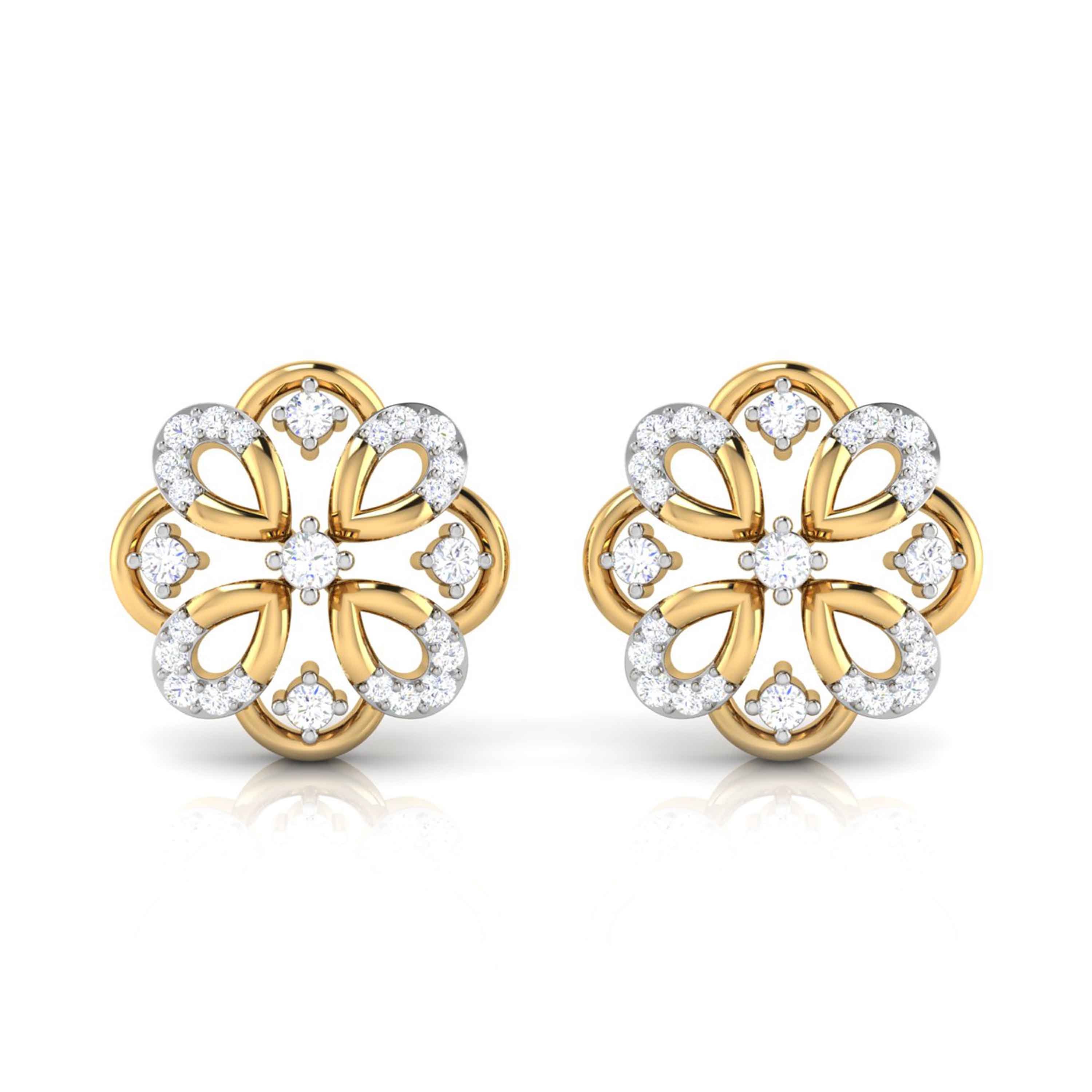 Diamond Flower Stud Earrings 14k Solid Gold Studs Designer - Etsy