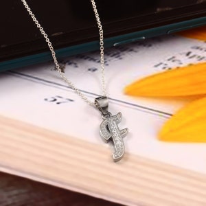 14k Solid Gold Diamond Initial Necklace - Letter F Pendant