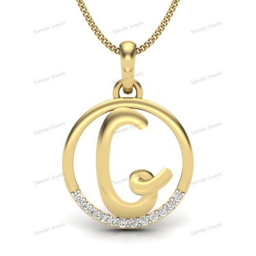 14K Solid White Gold Diamond Initial Necklace Diamond Letter Etsy