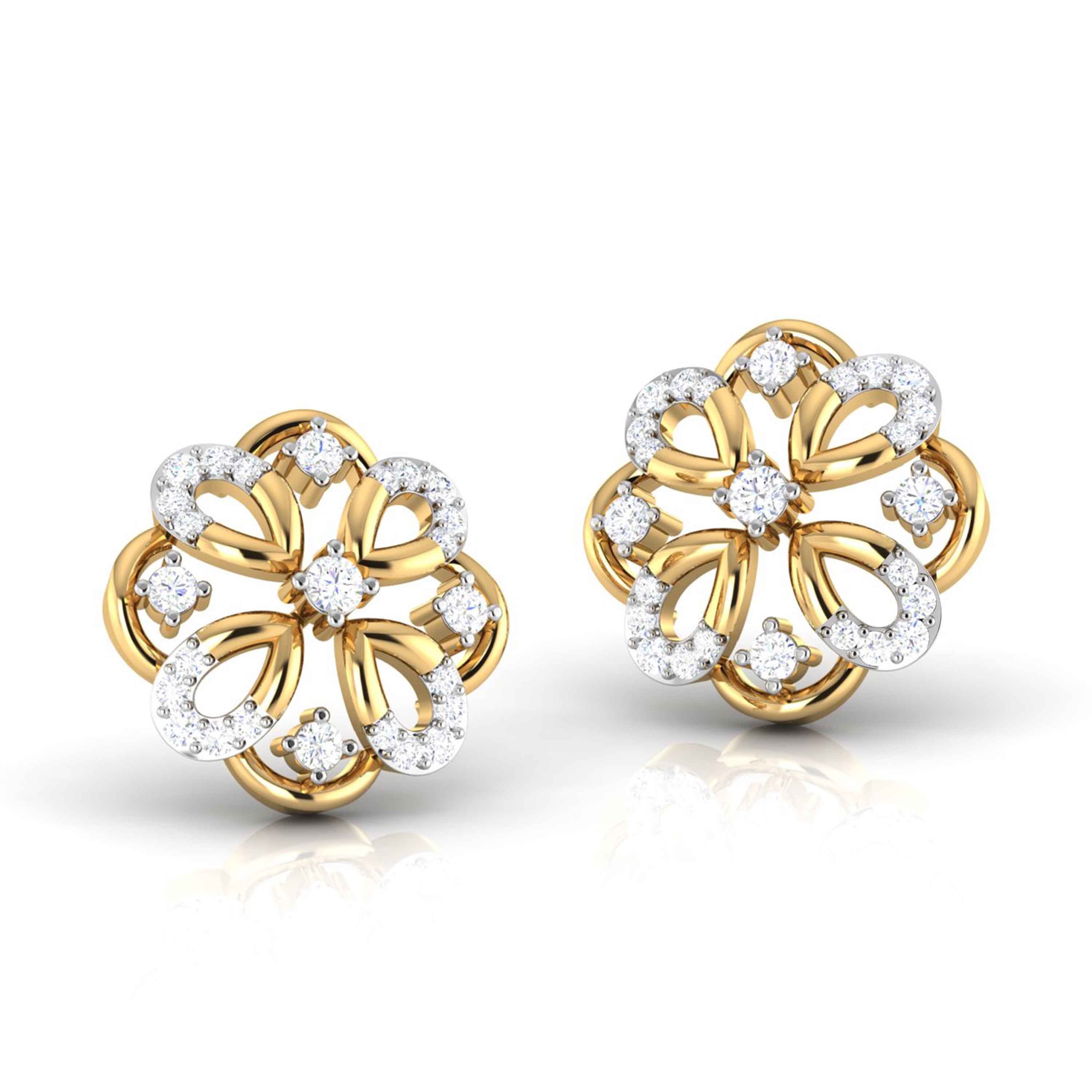 Diamond Flower Stud Earrings 14k Solid Gold Studs Designer | Etsy