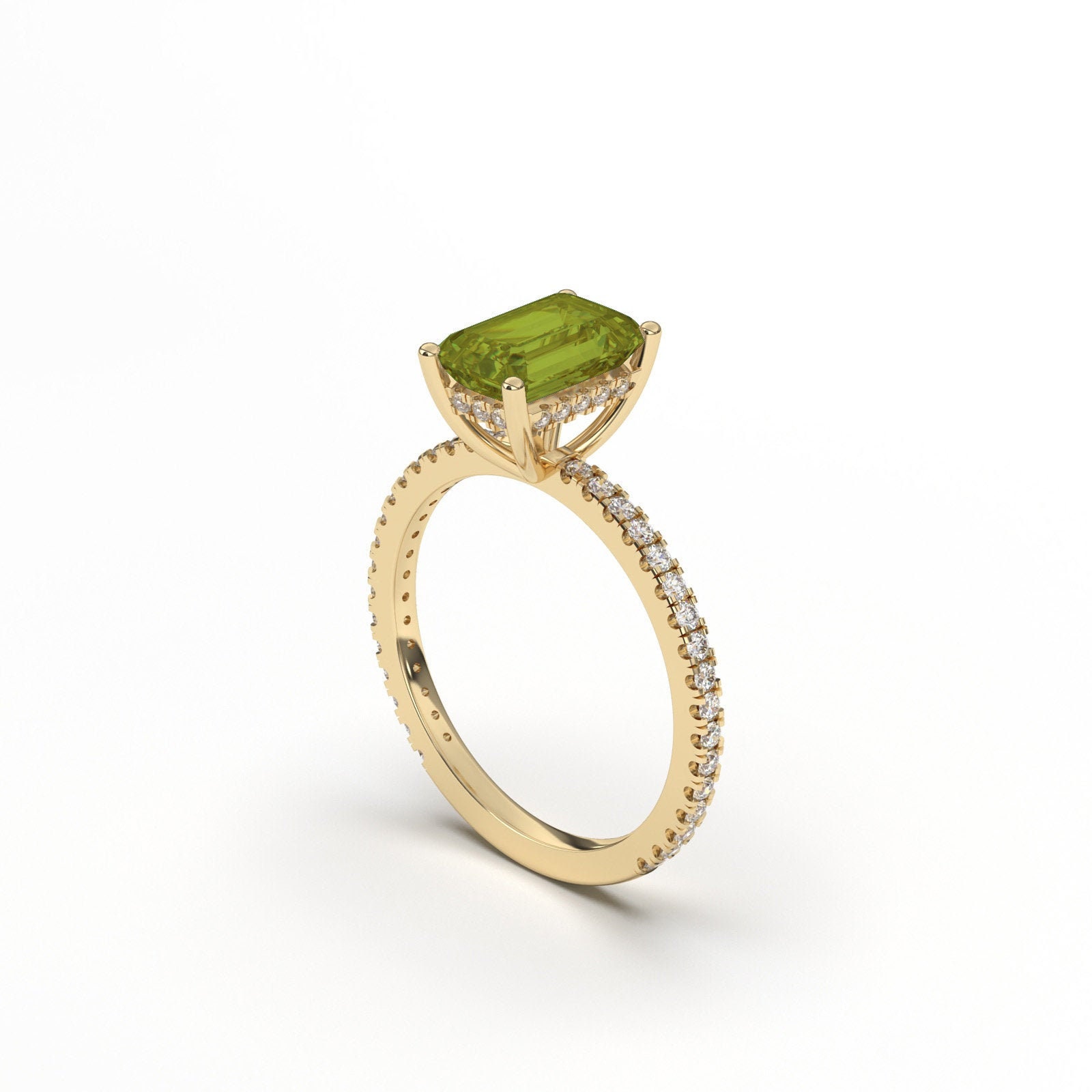 Emerald Cut Peridot ring 14k Solid Gold Green Peridot tiny Etsy