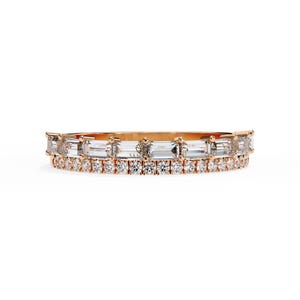 Baguette Moissanite Wedding Band: 14k Gold Half Eternity Ring