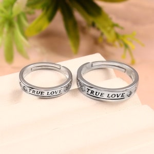 True Love Couple Rings Set: 14k Gold Promise Bands with Diamonds
