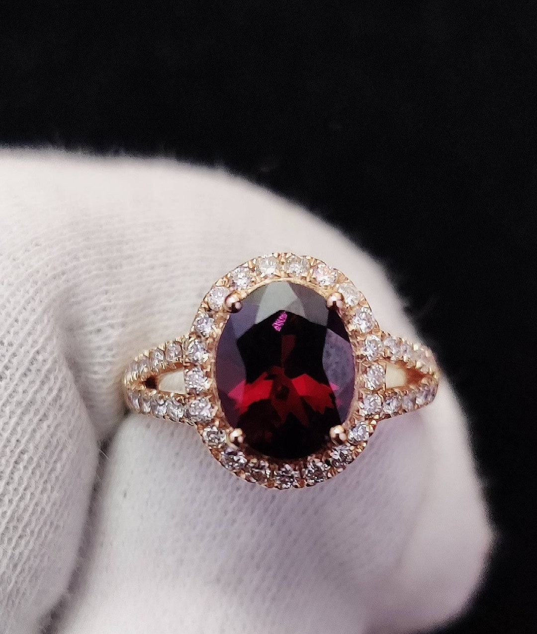 Buy Natural Garnet Engagement Ring Diamond Wedding Band 14K Rose Online ...