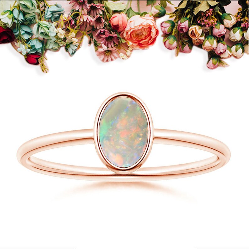 Classic Bezel Set Oval Opal Ring Natural Opal Ring Solid 14k Etsy