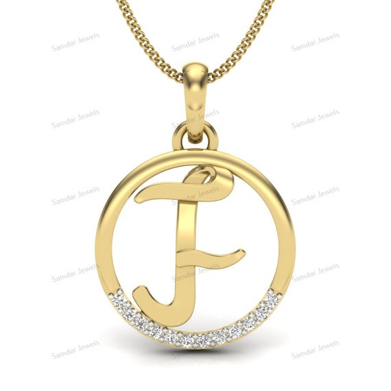 F Letter Necklace 14k Solid Gold and Natural Diamonds F Initial