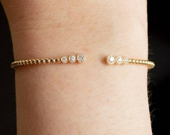 Open Bangle Bracelet, Open Cuff Bracelet, Open Cuff bangle gold, 14k Gold Diamond Bracelet, Minimalist Bracelet, Diamond Bracelet