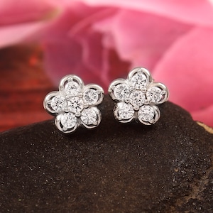 Diamond Flower Studs, 14k Solid Gold Prong set Natural Diamonds Studs, Minimalist Earrings, dainty studs, Diamond Earrings for Women, Floral