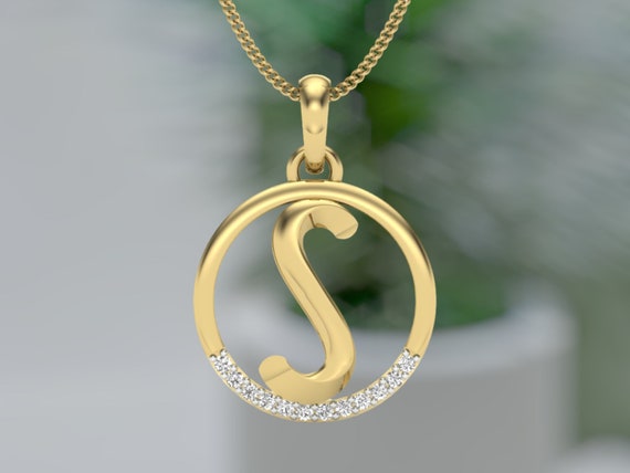 S Letter Necklace 14k Solid Gold and Natural Diamonds S Initial
