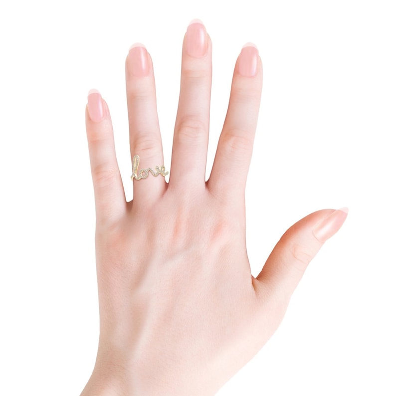 Rose Gold Love Ring Diamond Love Ring 14k Gold Love Ring Unique Love Ring Dainty Love Ring Love Diamond Ring Love letter diamond ring