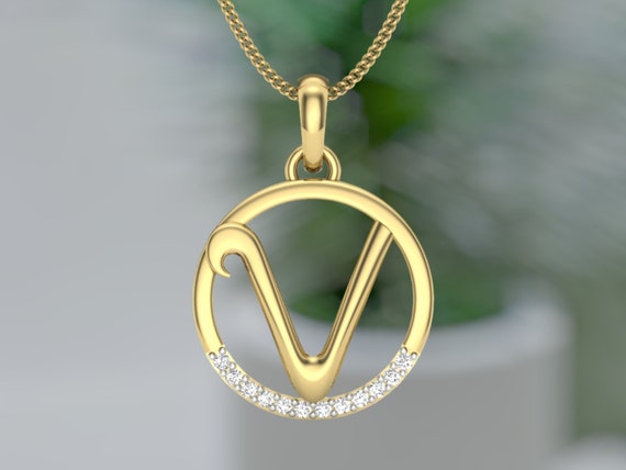 18ct White Gold Diamond Initial V Necklace | Cerrone