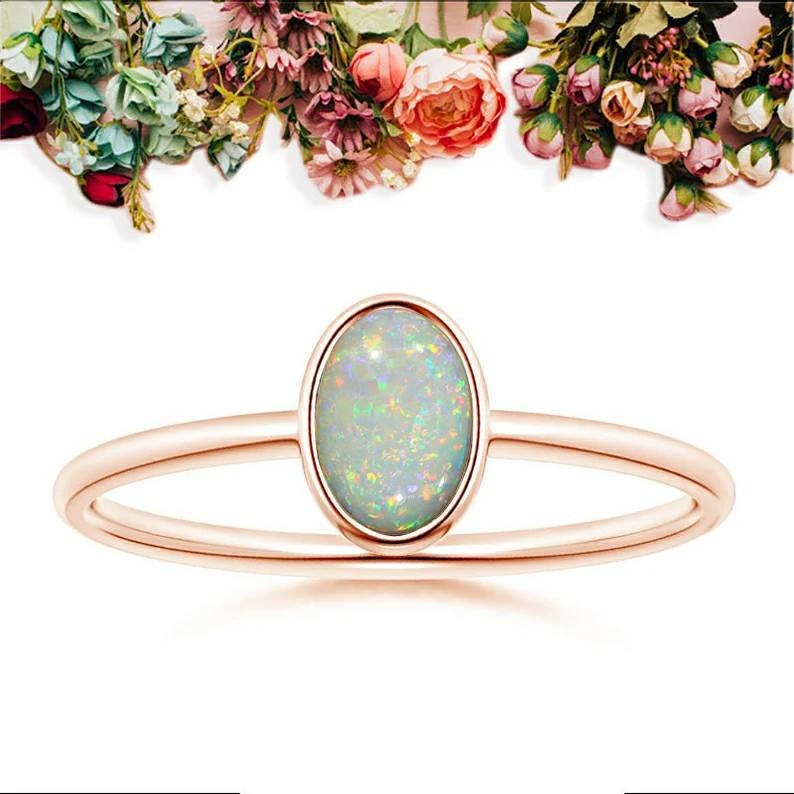 Classic Bezel Set Oval Opal Ring Natural Opal Ring Solid 14k Etsy