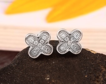 Flower Stud Earrings, 14k Solid Gold Pave set Natural Diamonds Studs, Minimalist Earrings, dainty studs, Diamond Earrings for Women, Floral