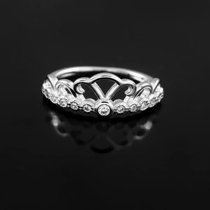 14k Solid Gold Crown Ring: Dainty Diamond Pave Band